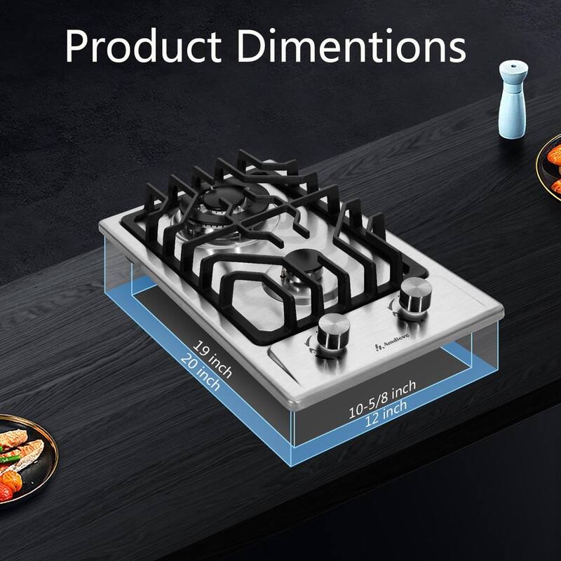 12" Inch 2 Burner Gas Cooktop,Thermocouple Flame Protection Bed Bath